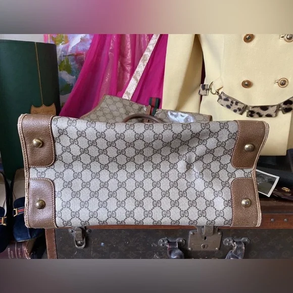 Rare Vintage GUCCI GG Monogram Tote Bag Purse Handbag Carry On Luggage Duffle GG - Picture 5 of 12